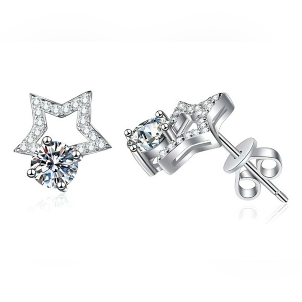 Moissanite Star Earrings in 925 Solid Sterling Silver, 1 CT, NWT